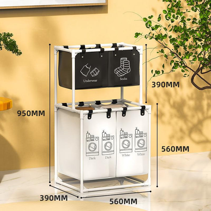 Multifunctional laundry basket with ventilated mesh sides, sturdy steel frame, and divided compartments for home storage and organization