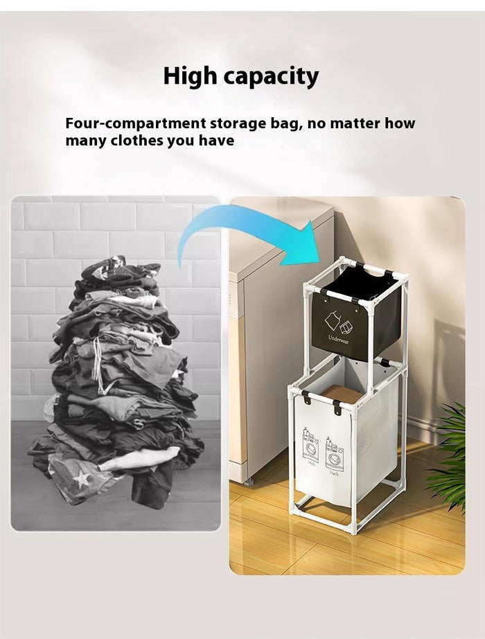 Multifunctional laundry basket with ventilated mesh sides, collapsible design, and reinforced handles for efficient home storage and laundry sorting.