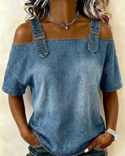 Off-Shoulder Denim Shirt