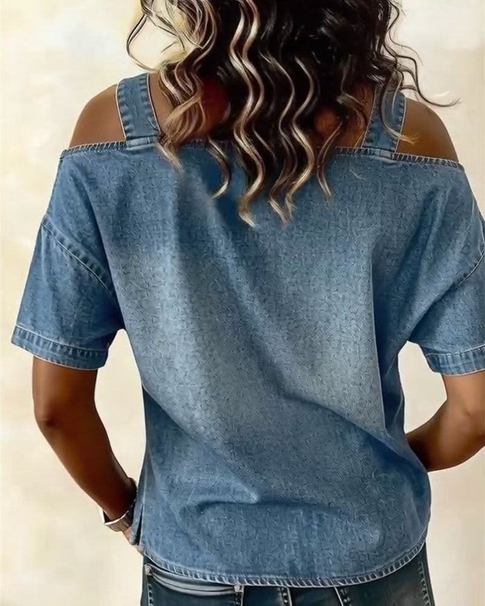 Off-Shoulder Denim Shirt