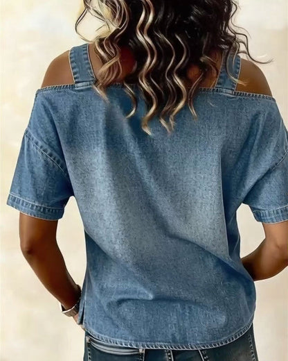 Off-Shoulder Denim Shirt