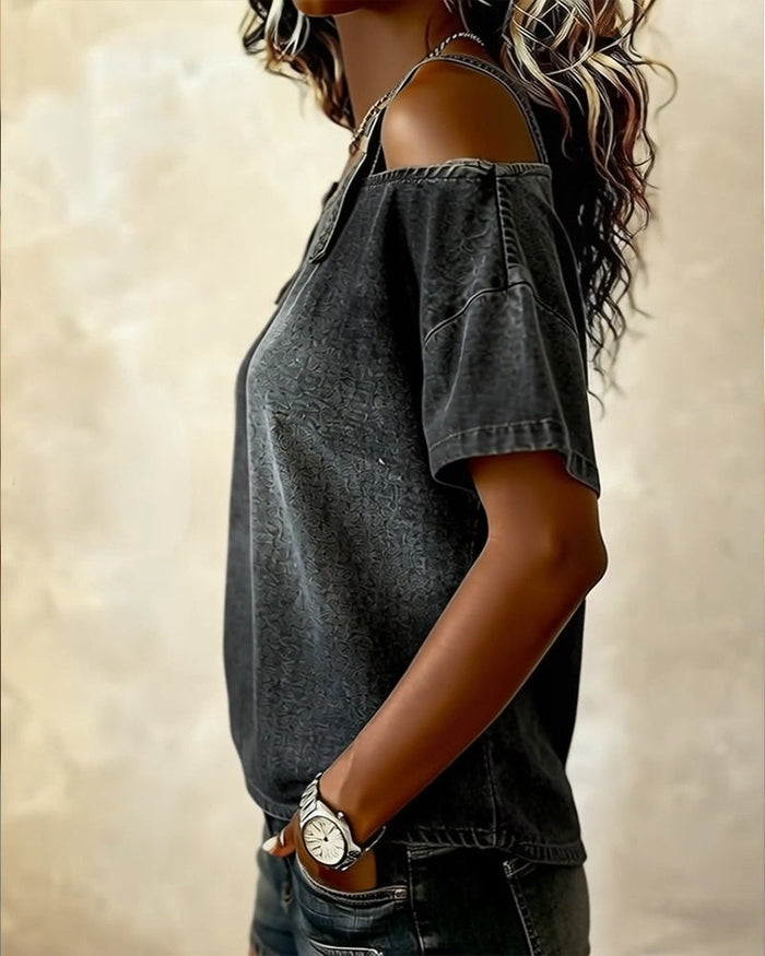 Off-Shoulder Denim Shirt