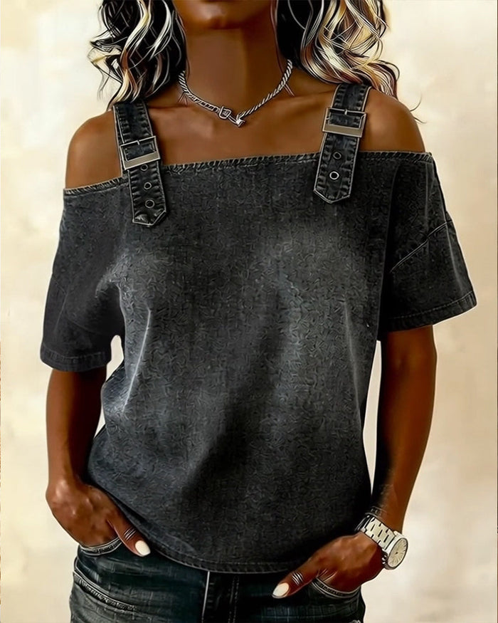 Off-Shoulder Denim Shirt