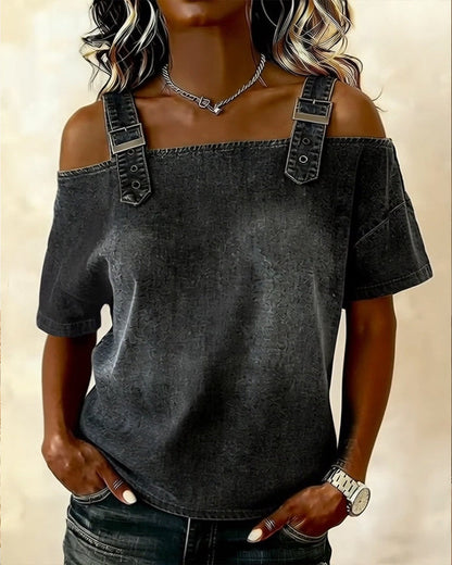 Off-Shoulder Denim Shirt