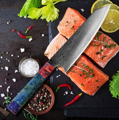 8-inch Pattern Kitchen Knife with high-carbon stainless steel blade and pakkawood handle for precision slicing and chopping