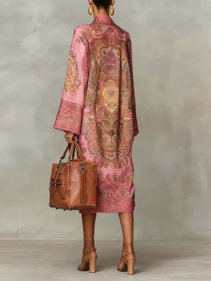 Paulette · High-neck kaftan dress with artistic print
