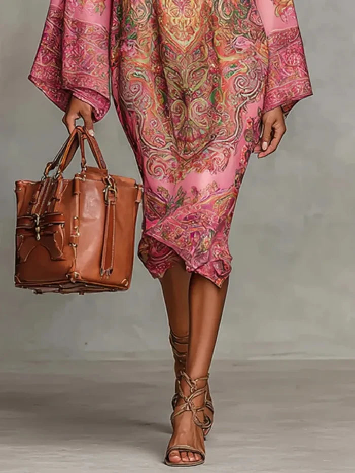 Paulette · High-neck kaftan dress with artistic print