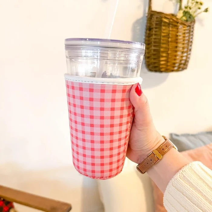 Pink Gingham Coffee Coozie