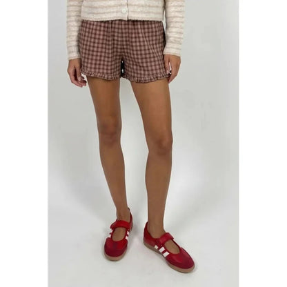 Plaid Cotton Ruffle Shorts