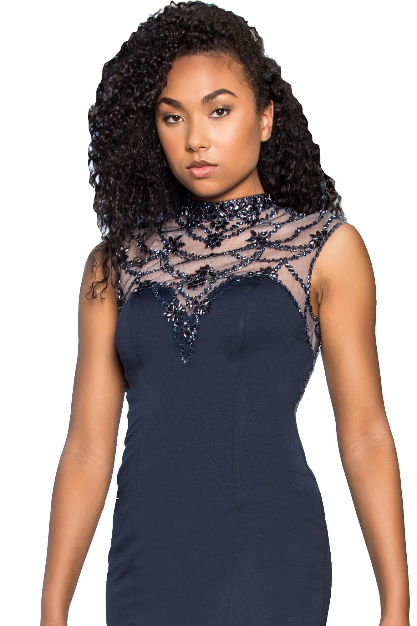Prom Formal Dress Beaded High Neck Evening Gown