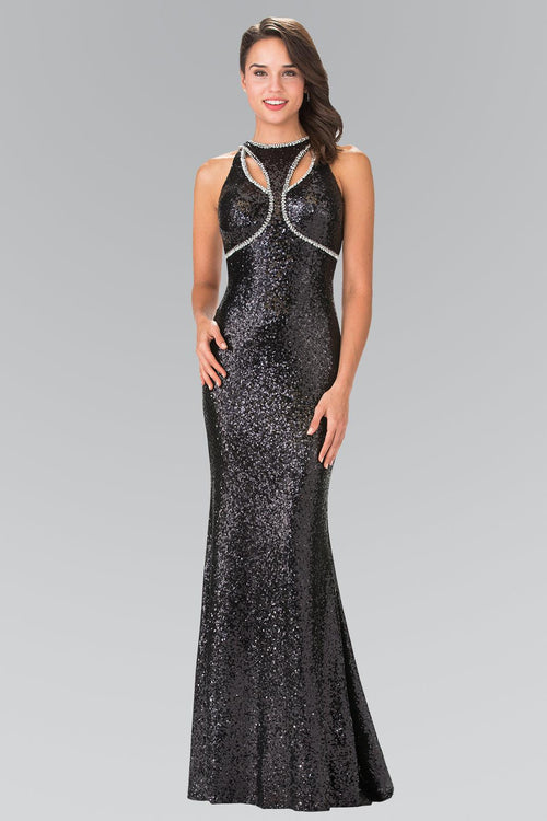 Prom Long Formal Halter Neck Beaded Evening Dress