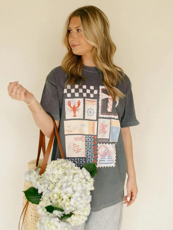 Seas the Day- Match Box Stamp Graphic Tee