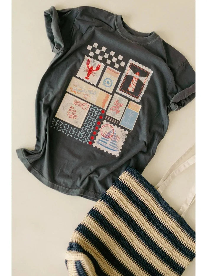 Seas the Day- Match Box Stamp Graphic Tee