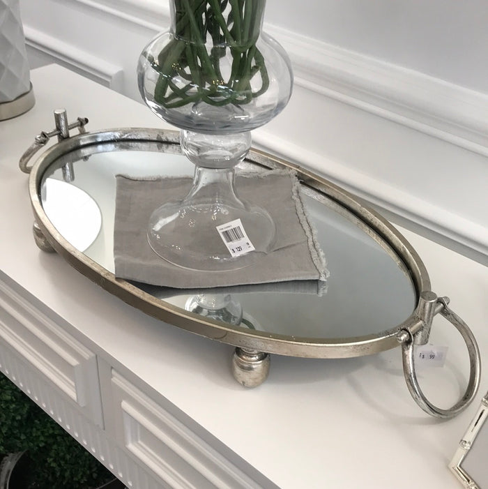 Silver Iron Oval Mirror Tray