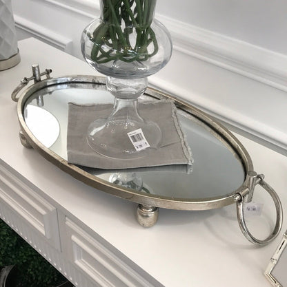 Silver Iron Oval Mirror Tray