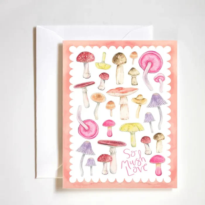 "So Mush Love Card" – Whimsical greeting card with magical mushroom illustration and luxe texture

"Cute Mushroom Love Note" – Boutique-style A2 card featuring playful fungi art and white envelope

"Magical Mushroom Stationery" – Fun and girly card with mushroom theme, perfect for any occasion