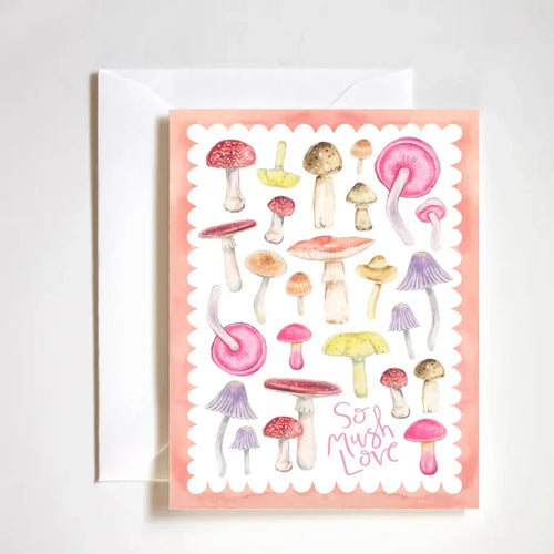 "So Mush Love Card" – Whimsical greeting card with magical mushroom illustration and luxe texture

"Cute Mushroom Love Note" – Boutique-style A2 card featuring playful fungi art and white envelope

"Magical Mushroom Stationery" – Fun and girly card with mushroom theme, perfect for any occasion