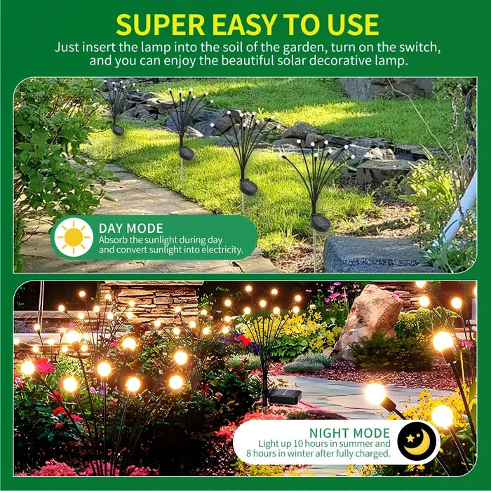 Solar Firefly Lights LED solar-powered outdoor garden lights with swaying firefly design and waterproof IP65 rating