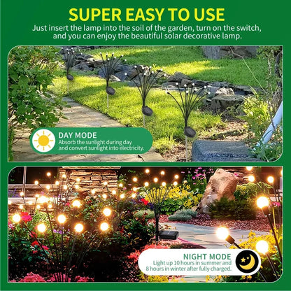 Solar Firefly Lights LED solar-powered outdoor garden lights with swaying firefly design and waterproof IP65 rating