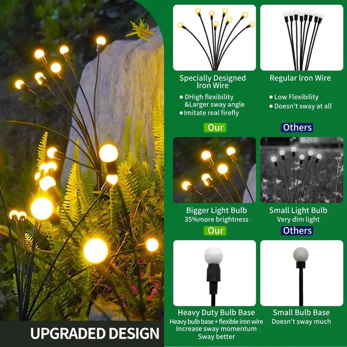 Solar Firefly Lights LED solar outdoor garden lights with flexible iron wire and waterproof design