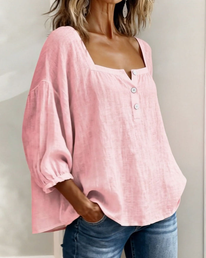 Square Neck Lantern Sleeve Shirt