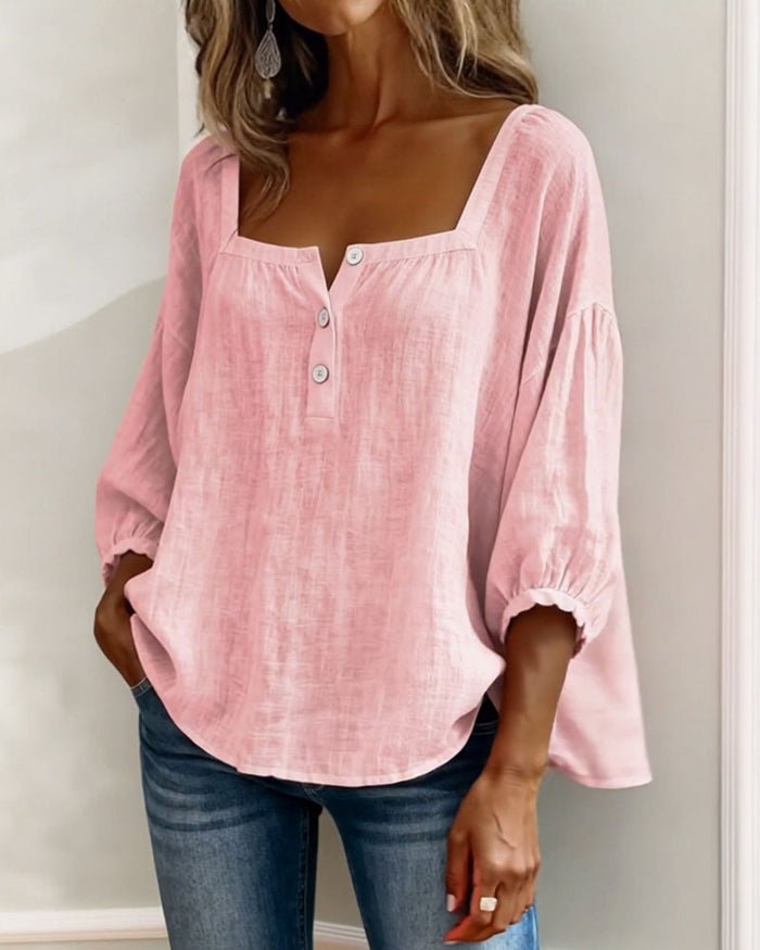 Square Neck Lantern Sleeve Shirt