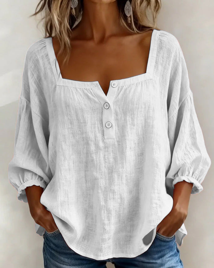 Square Neck Lantern Sleeve Shirt