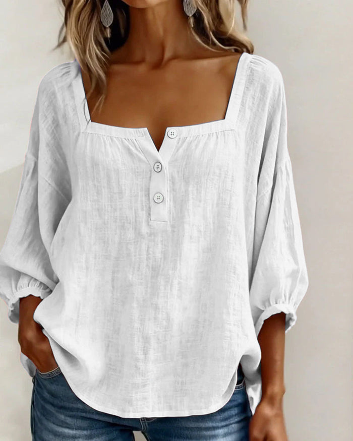 Square Neck Lantern Sleeve Shirt