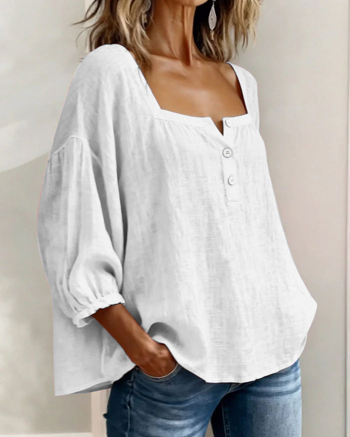 Square Neck Lantern Sleeve Shirt