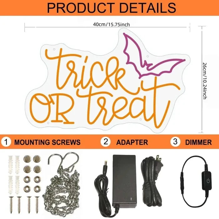 USB Powered Trick OR Treat LED Neon Sign with Bat