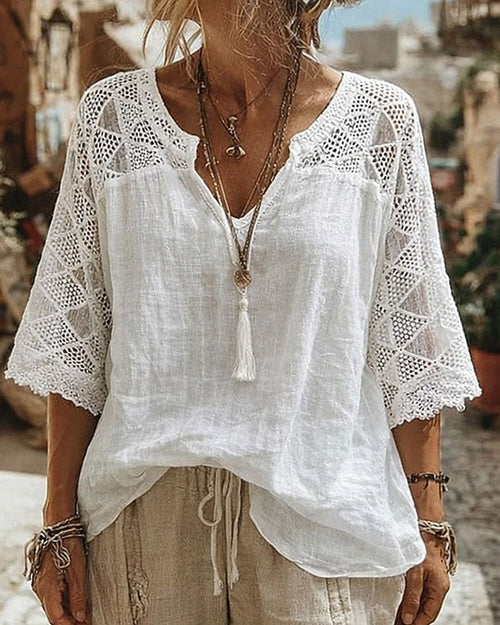 V-Neck Blouse with Lace Detail