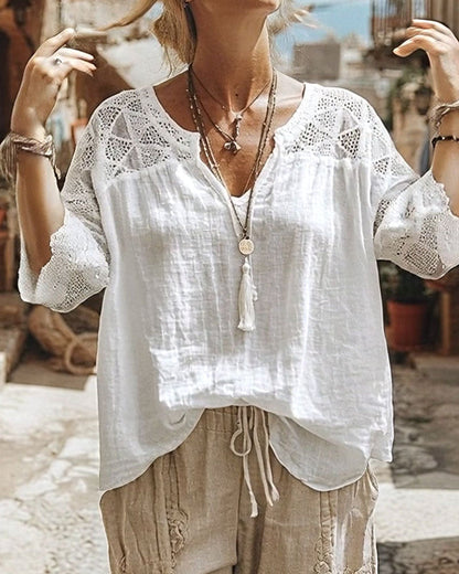 V-Neck Blouse with Lace Detail