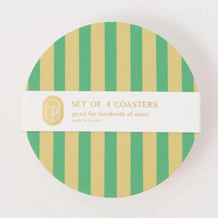 Verde Green and Lime Striped Coaster - Set of 4