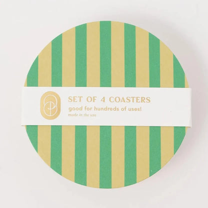 Verde Green and Lime Striped Coaster - Set of 4