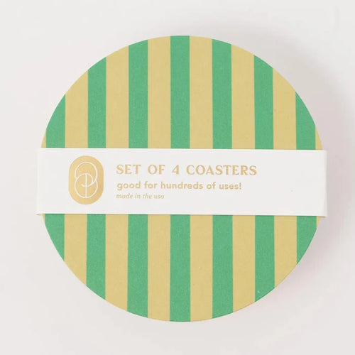 Verde Green and Lime Striped Coaster - Set of 4