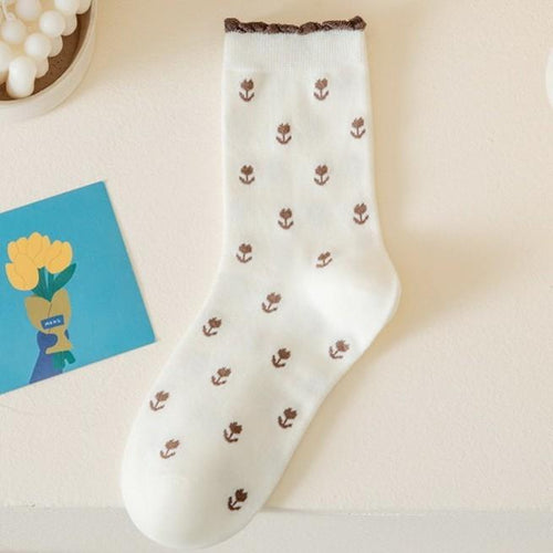 White Floral Sock