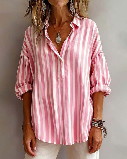 Wide Striped Blouse with Collar