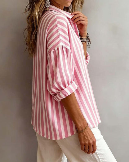 Wide Striped Blouse with Collar