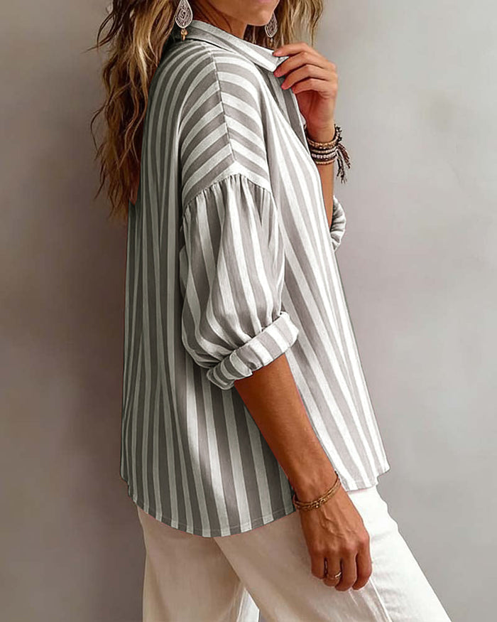 Wide Striped Blouse with Collar