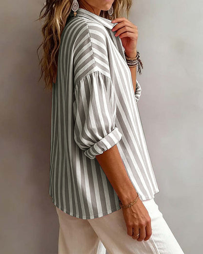 Wide Striped Blouse with Collar