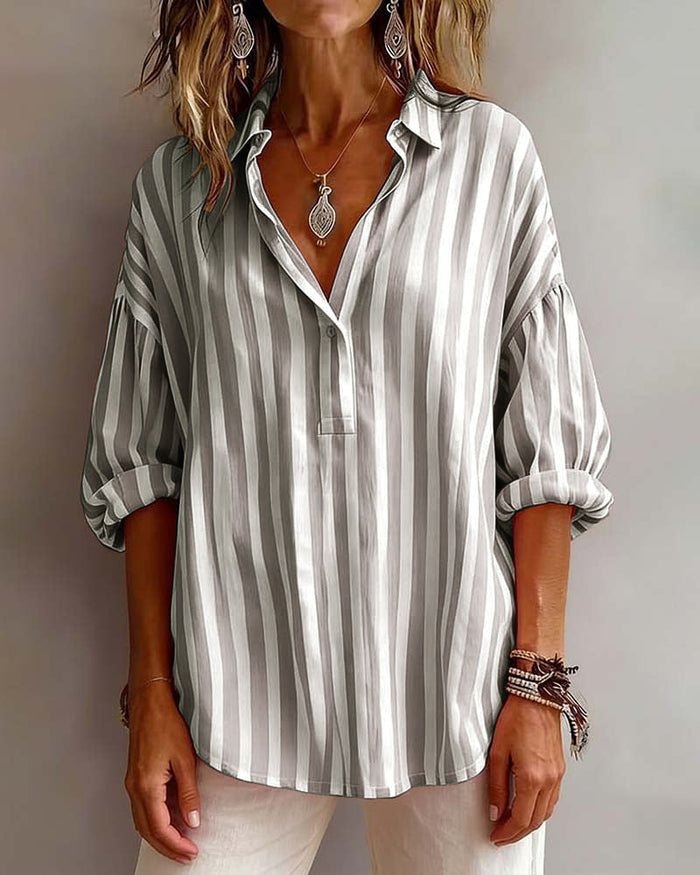 Wide Striped Blouse with Collar