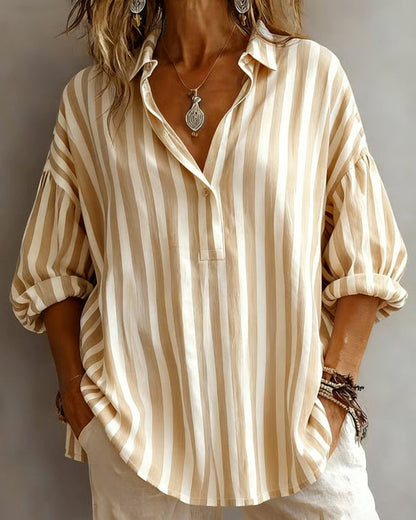 Wide Striped Blouse with Collar