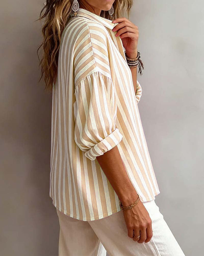 Wide Striped Blouse with Collar